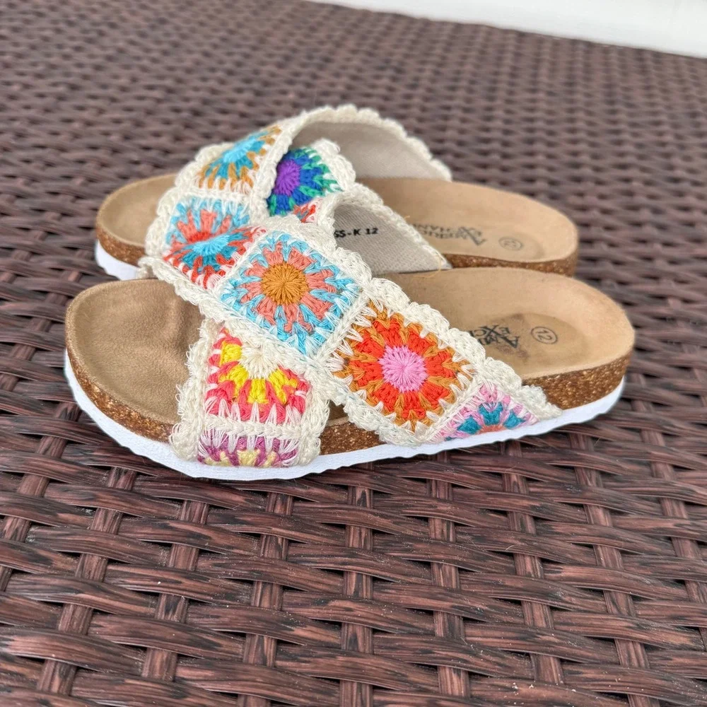 American Exchange Kids Crochet Granny Square Slide Sandals Multicolor Size 12